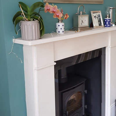 Victorian living room, limestone fire surround, multifuel stove, mantlepiece, room revive, room refresh, Kingston, home makeover, interior design Kingston